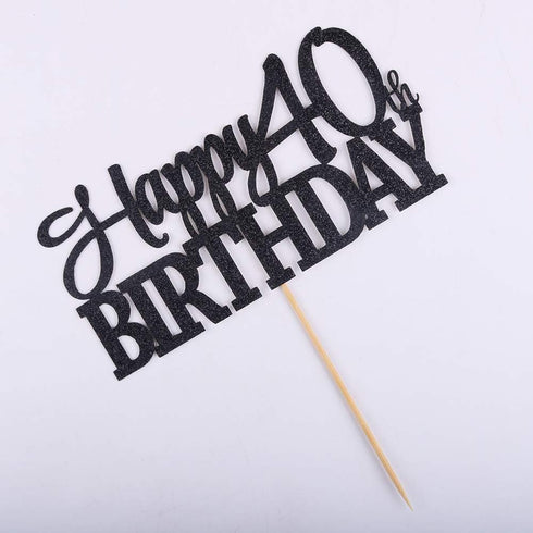 PALASASA Black Glitter Happy 40th Birthday Cake Topper, 40 Anniversary Party Decoration