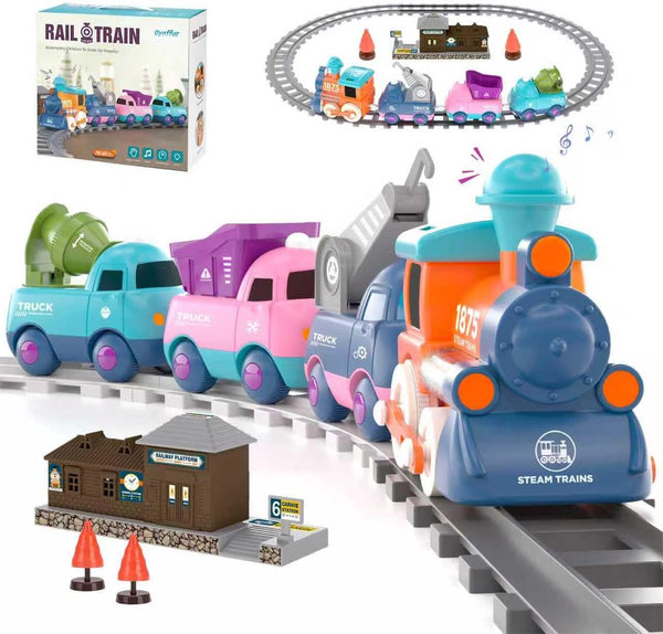 Dynffur Electric Train Set for Toddler 2-4, Control Music Train Toy with Light,