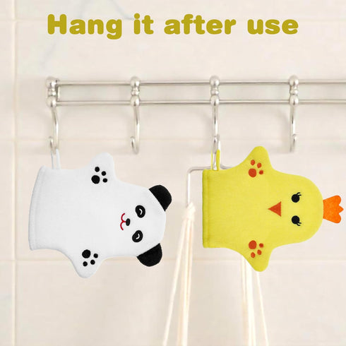 KFHENSOMR 2PCS Baby Bath Mitt Washcloths Gloves Panda Chicken Toddler Soft Washcloths for Kids Designed in Cute Animal