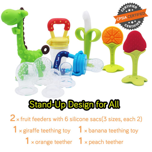 Medical-Grade Teething Toys for Babies 0-18 Months, BPA Free with 2 Baby Fruit Feeders and 4 Teethers, Green