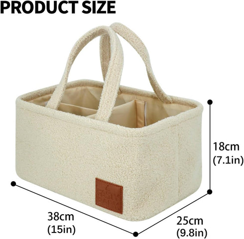 Fasty Baby Baby Diaper Caddy Organizer: Soft Beige Teddy Wool - Portable Diaper Caddy, Car Organizer - Newborn