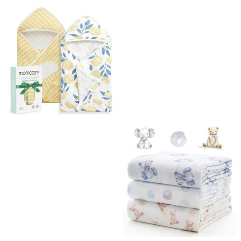 Momcozy Baby Hooded Towel Muslin Swaddle Blankets