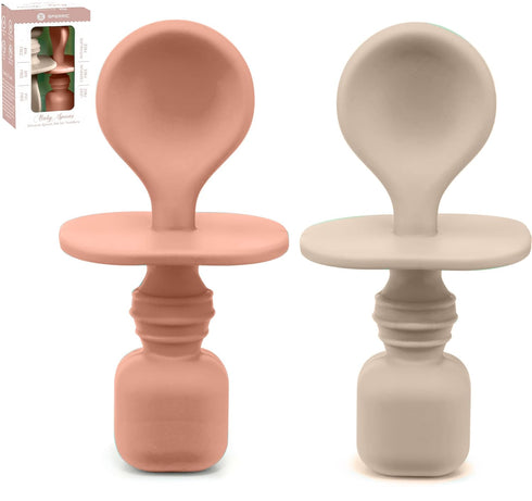 Silicone Baby Spoons for Baby Led Weaning 2-Pack, Gum Friendly BPA Free Feeding Spoon Set (Sunrise/French Beige)