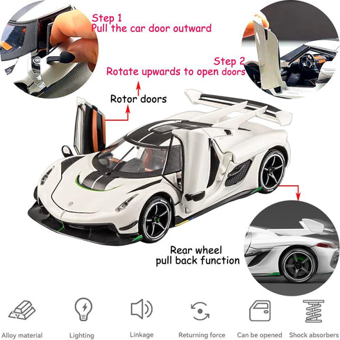 Toy Cars Model Koenigsegg Jesko, 1/24 White Alloy Die-cast Vehicle with Sound and Light