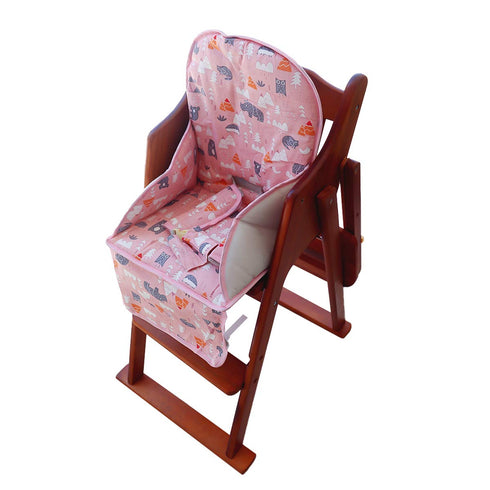 High Chair Pad, Breathable Cushion with Cute Pattern, Comfortable Seat Belt Design for Baby (Pink Animal Pattern)