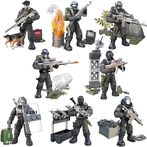 Special Forces Mini Military Action Figure with Weapons and Accessories Building Blocks Playset, 8 PCS 1:36 Scale SWAT Police Figure, Multiple Movable Joints, Best Gift for Kids 8 9 10