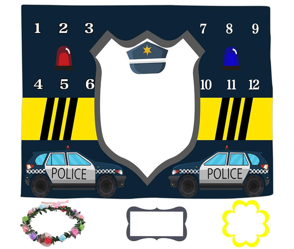 Baby Monthly Milestone Blanket, Police Theme Photography Background for Newborn Baby Shower, 60x40 inches