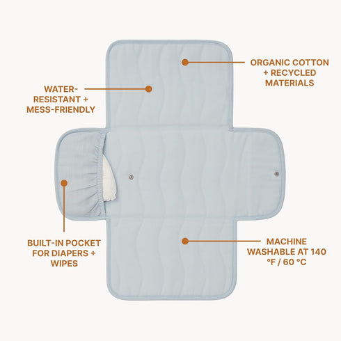 Toddlekind Mini Maven Portable Changing Pad Travel Diaper Clutch for Babies, Organic Cotton & Water-Resistant, Compact