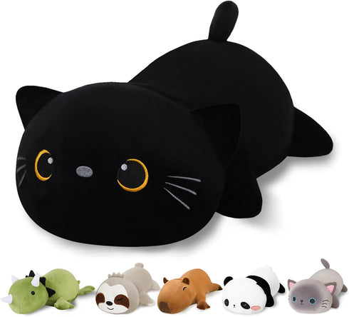 Finebee Weighted Black Cat Stuffed Animals, Cute Weighted Black Cat Plush, Soft Stuffed