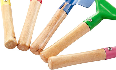 Kids Gardening Tools Set, 5PCS Metal Gardening Tools with Wooden Handle, Safe Beach Sandbox Toy