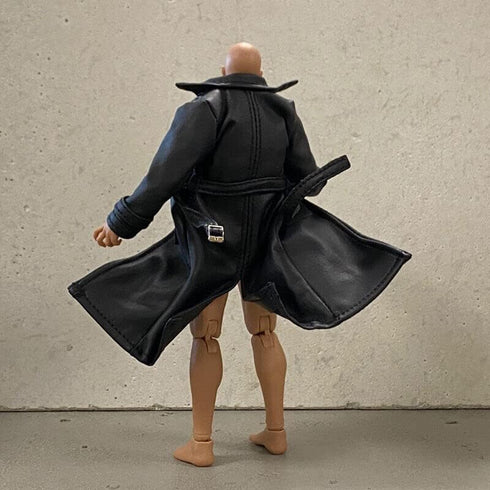 BOSWON 1/12 6" Scale Sodier Wired Black Faux Leather Trench Coat Model for Figure