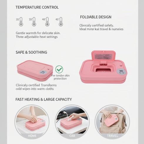 Fockety 3 Baby Wipe Warmer, Foldable Fast Heating Large Capacity Wipes Dispenser, Safe to Use Wipe Holder