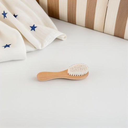 Set CHILDWEET Hair Brush and Comb for Infants, Soft Wool Bristles, Beech Wood Material, Scalp Massage and Grooming Kit