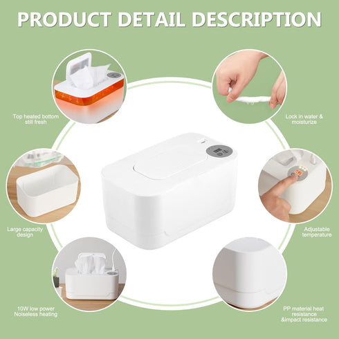 Wedhapy 55-65C Baby Wipes Warmer, Nightlight USB Wipe Warmer for Babies, Adjustable Portable Baby Wipes Dispenser