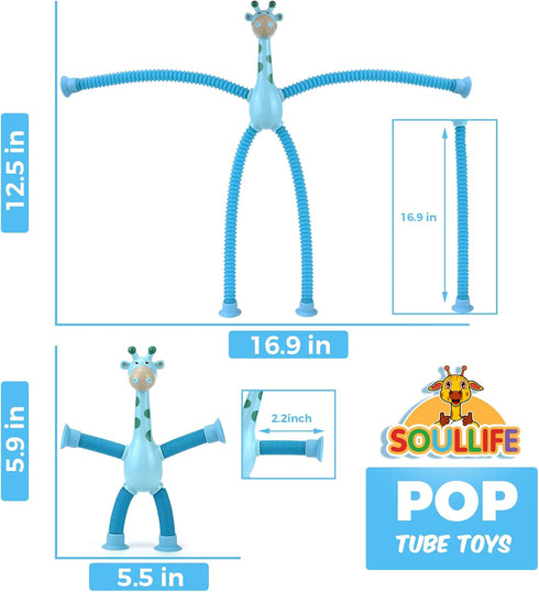 12Pack Telescopic Suction Cup Giraffe Toy, Educational Fidget Toys for Kids Age 3-9, Pop Tubes Toddler Travel Toys
