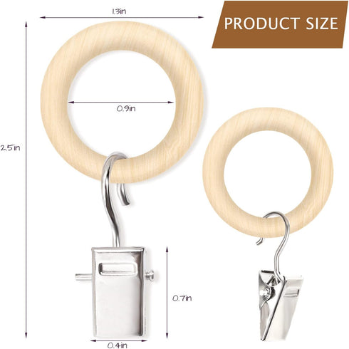 30 Pack 2.5 Inch POVETIRE Wood Rings with Clips for Hanging Baby Headband Hair Accessories Baby Bib NecklaceJewelry Hat
