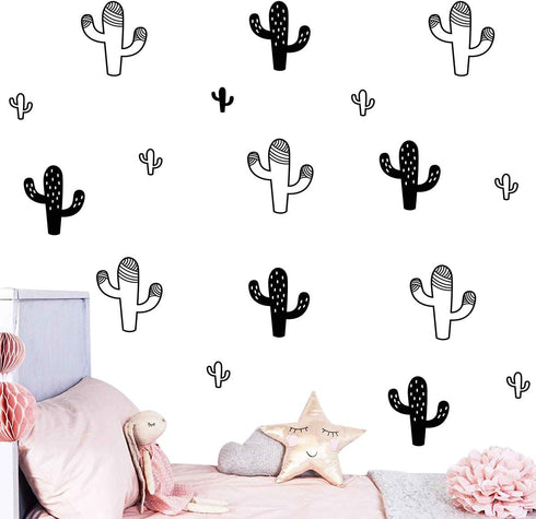 92pcs/Set Black Cactus Wall Stickers, Peel and Stick Home Decor Decals JW572 for Kids Room