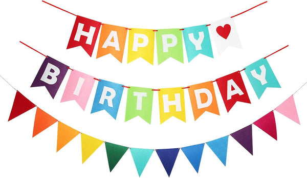 Colorful Happy Birthday Banner, Rainbow Sign, Felt Bunting for Birthday Party Supplies for Girls and Boys