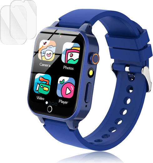 Kids Smart Watch with 26 Puzzle Games, Touch Screen, HD Camera, Alarm Clock, Birthday Gift for Ages 4-12 (Blue)