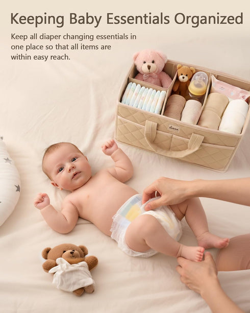 3 &4 Diaper Caddy Organizer For Changing Table,Dutch Velvet Baby Diaper Caddy With Removable Compartments Side