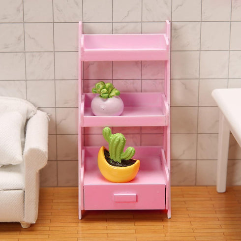 Dollhouse Flower Plants Rack, Flower Stands 3 Layers Hand Crafted Birch Wood Doll House Flower Shelf with Storage Drawer ()