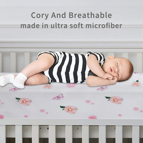 Newvenper Set, 130x70x20cm, Purple,4pcs Crib Sheet for Boys and Girls, Super Soft Microfibre Crib Sheet Breathable Cot