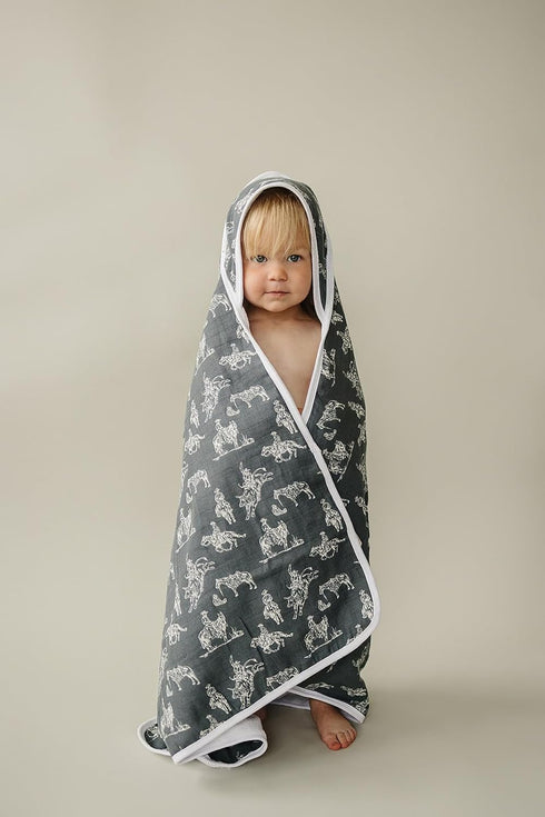 Mebie Baby Muslin Hooded Towel, Wild West, Cute Hooded Baby Bath Towel for Newborn, Infant & Toddler, Modern Baby