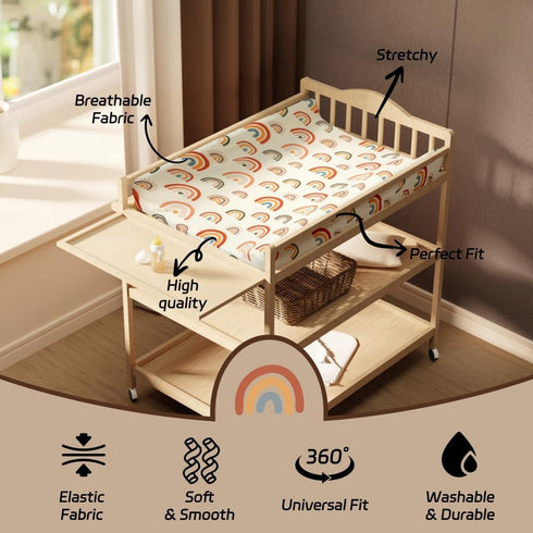 Jola's House 4 Pack Boho Nursery Sheets - Sunshine and Rainbow Design, Neutral Unisex Fitted Baby Changing Pad Cover