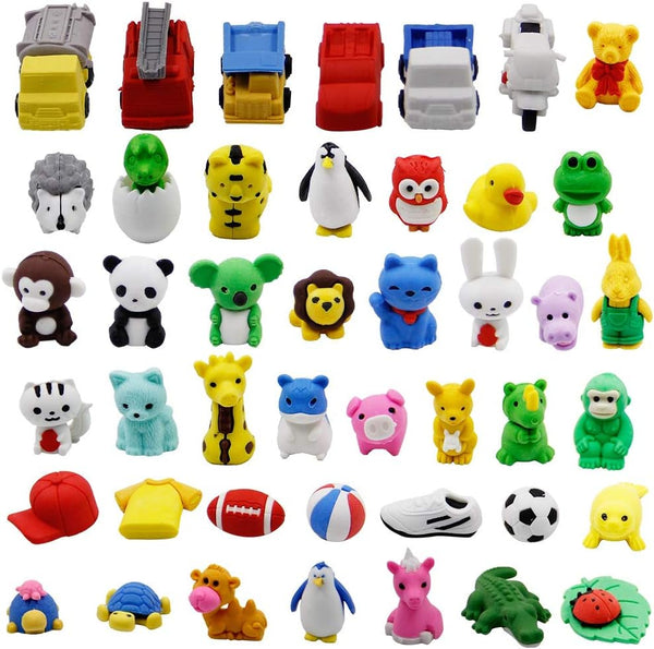 72 Pcs Assorted Animal Pencil Erasers - Mini Desk Pets, Bulk Gifts for Classroom Prizes, Goodie Bag Fillers