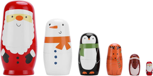 Yoption 6Pcs Christmas Russian Nesting Dolls, Handmade Wooden Santa Claus Snowman Matryoshka Dolls Gift for Kids Christmas Birthday Wishing Gift (Christmas)