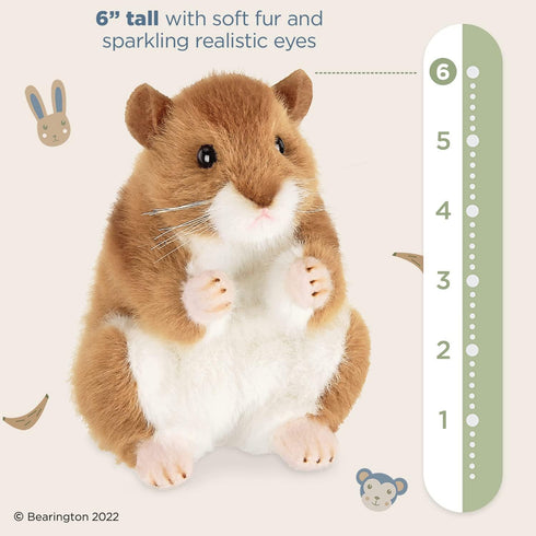 Bearington Collection Cheeks Stuffed Hamster, 6” Plush Toy, Ultra-Soft, Gift for Animal Lovers