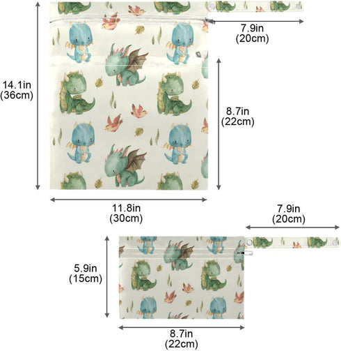 GOODOLD 2 Watercolor Dragon Wet Dry Bag for Baby Cloth Diaper Waterproof Reusable Travel Wet Bag with Two Zippered