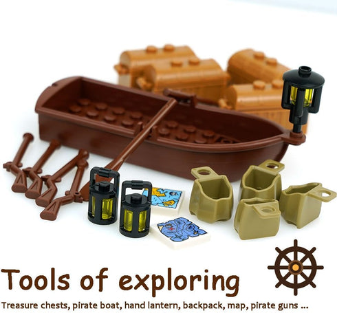 Money Treasure Chest City Bank Accessories, Building Block Pirate Ships, Maps, Dollar Gems, Bricks, and Cash Parts