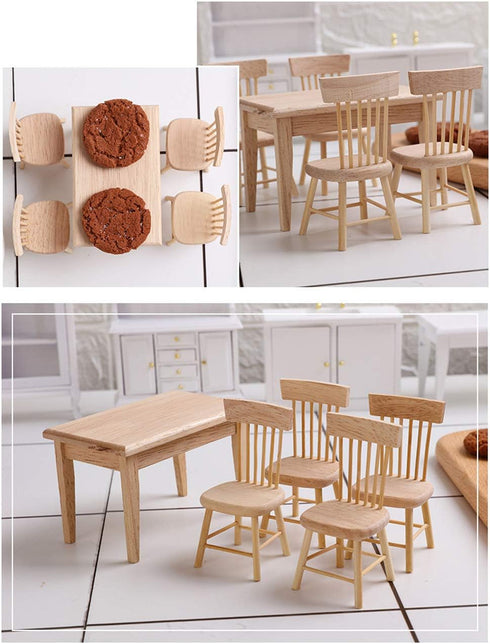 Z MAYABBO Wooden Dollhouse Furniture of Table & Chair, Miniature Dollhouse Accessories of Dining Room - 1/12 Scale