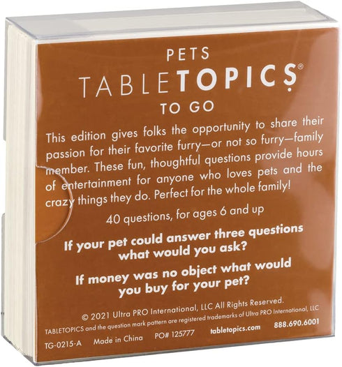 TableTopics to GO Pets - 40 Fun Question Card Game to Talk about Your Pet, Fun Game for Friends and Family During Game Night or to GO while on a Road Trip and Car Rides