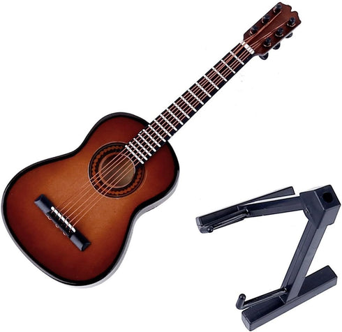 Dselvgvu 5.12"x1.86"x0.68") Wooden Miniature Guitar with Stand and Case Mini Musical Instrument Classic Guitar Replica