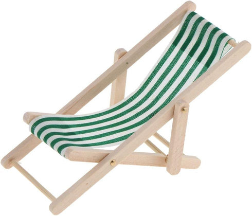 1:12 Scale Wooden Lounge Chair Miniature Dollhouse Foldable Beach Chair - Dark Green