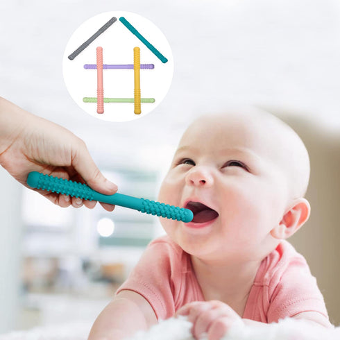 Hollow Teething Tubes Toys for Babies, 5 Pack Silicone Teether Toy Tube for Infants 6-12 Months