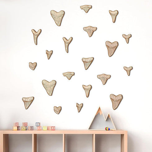 RattanView 20 Pcs Wooden Shark Teeth Nursery Wall Decor Shark Tooth Wall Art