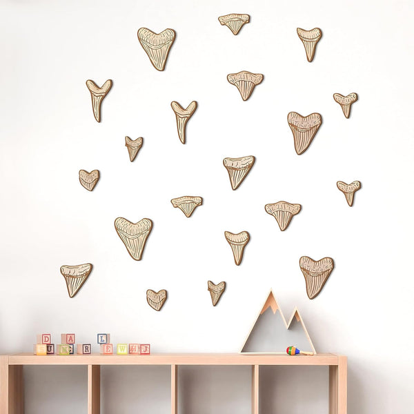 RattanView 20 Pcs Wooden Shark Teeth Nursery Wall Decor Shark Tooth Wall Art