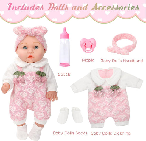 ZNTWEI 12'' Playset 3+ Baby Doll in Gift Box with Pink Cherry Pattern Clothes Accessories,Pacifier,Feeding Bottle.First