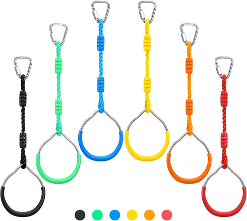 PELLOR Multi-Color Ninja Rings, Gymnastic Rings Backyard Playground Training Equipment Play for
