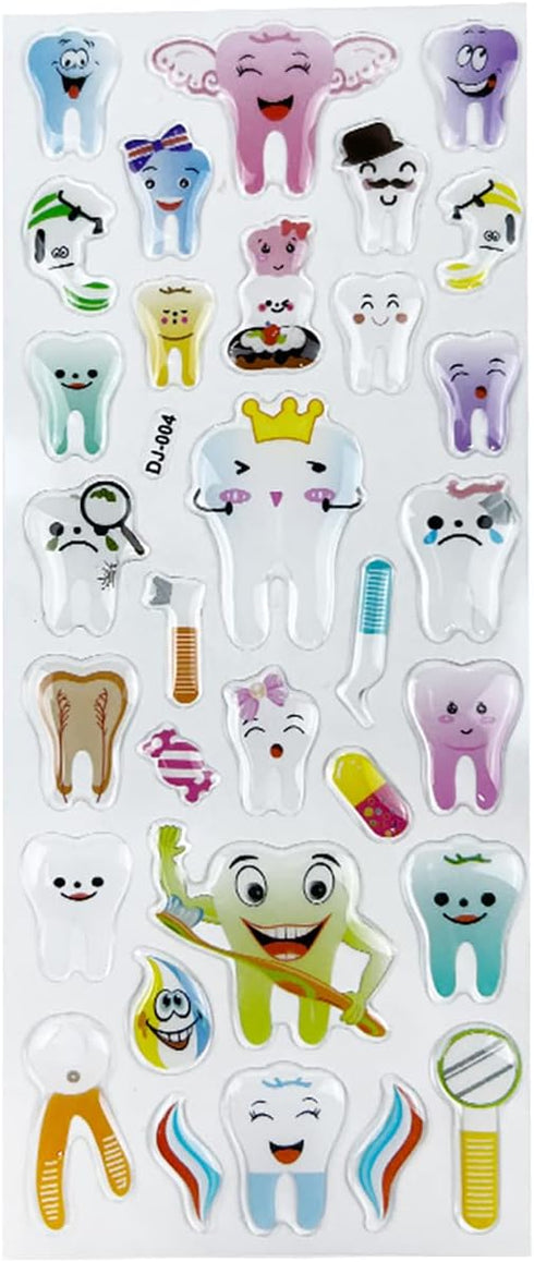 3D Cartoon Teeth Stickers, 12pcs Cute Tooth Paper Stickers for Kids Scrapbook
