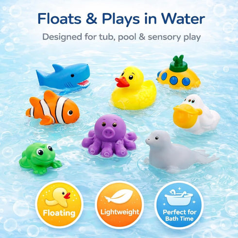 15 PCS Ocean Animals Rubber Bath Toy Water Squirters with Floating Bathtub Squeeze and Play Soft Sea Creatures anf