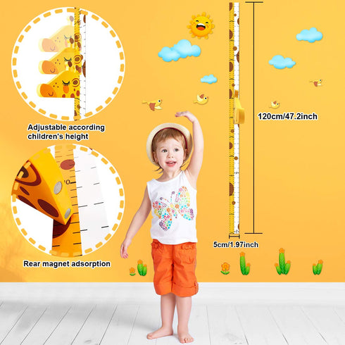 Baby Height Growth Chart Ruler - 3D Movable Giraffe Height Ruler for Kids Room Decor, Nursery Animal Wall Decals