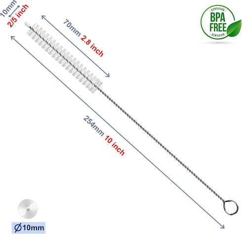 10 inch, 10mm Set 10 Pack Long Straw Cleaner Brush Extend Wide diam Pipe Cleaners, Long Brush for Sippy Cup, Water