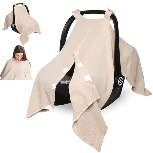 Baby Car Seat Cover - Muslin Infant Canopy with Peekaboo Opening, Unisex Large Universal Fit for Newborns