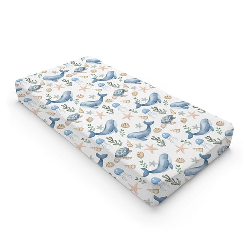 KuphiL10C Girls-16x32 Watercolor Ocean Whale Sea Turtle Starfish Seashells Pattern Baby Changing Pad Cover, Unisex Sea
