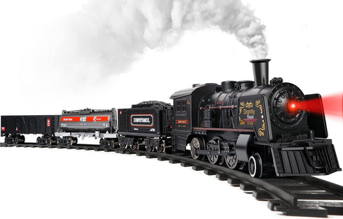 Hot Bee Train Set for Boys, Metal Alloy Electric Trains w/Steam Locomotive,