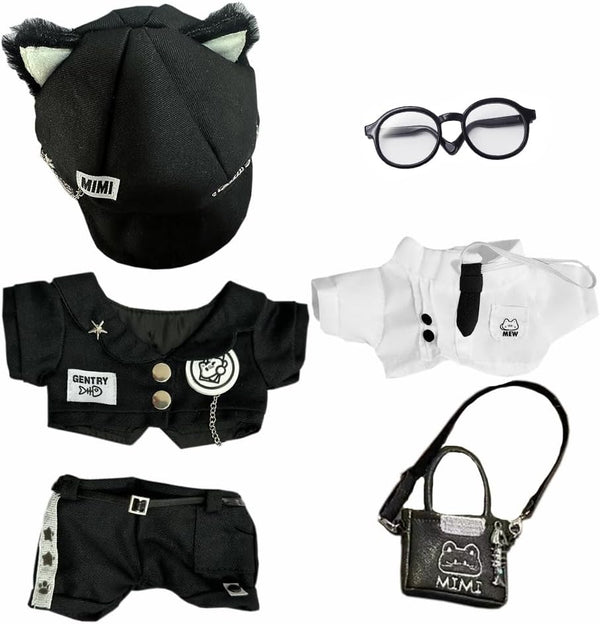 niannyyhouse 20cm Plush Doll Clothes Set - Hat, Coat, Shirt, Pants, Backpack & Glasses for 8in Dolls